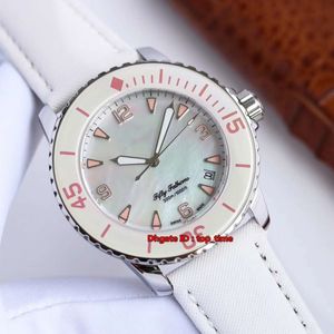 Beste Uhr Fifty Fathoms 45 mm Cal.1315 Automatik Damenuhr 5015-1144-52A Edelstahl Perlmuttzifferblatt Lederarmband Herrenuhren