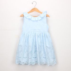 Baby Girl Clothes Cotton Dresses Fashion Embroidery Sleeveless Pierced Bow Flower Lace Dress 2019 Summer Boutique Girls Clothing Z11