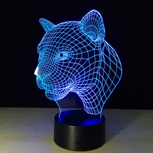 Nyhetsposter Yeduo Ny kreativ 3D-illusionslampa Leopard Head LED Touch Switch USB Bordslampa