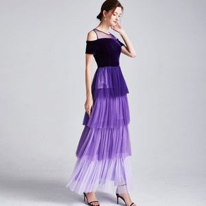 Women's Runway Dresses O Neck Short Sleeves Sexy Off Shoulder Tiered Ruffles Patchwork Fashion Casual Party Prom Long Dresses