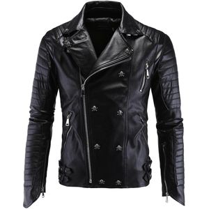 Punk mens leather jacket black slim fit motorcycle lether jacket zipper men's leather autumn&winter coat mens vintage bike