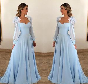 Mother of the Bride Dresses Sky Blue Long Sleeves Formal Godmother Evening Wedding Party Guests Gown Plus Size Custom Made