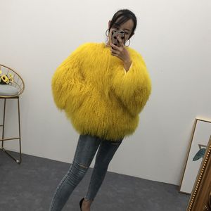 Women real mongolian sheep fur coat ladies leather short style beach wool fur jacket female outerwear CJ191130