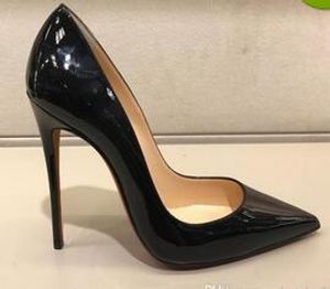 工場！女性の黒いシープスキンヌードパテントレザーポワーティーン女性のポンプ、120ミリメートルのファッションLred底ハイヒールの靴のための女性の結婚式の靴