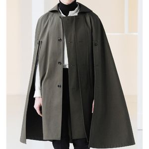 Autumn and Winter Men's Long Section Lose Lapel Single-Breasted Woolen Bat Coat Cloak Cloak Coat Shirt Trend