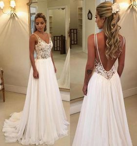 Romantisk V-Neck Plus Size Lace Wedding Dresses Garden Billiga Chiffon Spring Train Large Vestido de Noiva Bridal Gowns Ball For Bride