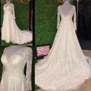 Broderad Lace Bröllopsklänning 2020 Robe de Mariage Elegant Boho Bridal Gowns En linje V-Back Vestidos de Novia Long Chapel Tåg Långärmad