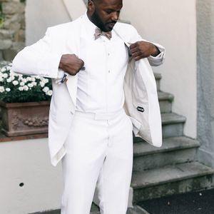 Przystojny White Groom Wedding Tuxedos Slim Fit 2 sztuk Szal Lapel Męskie Spodnie Garnitek Wysokiej Jakości Kurtki Designer