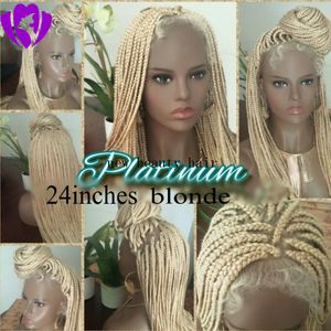 Top Sale Blonde Braids Wigs with Baby Hair Braiding hair Heat Resistant Braided Glueless Synthetic Lace Front Wigs for Black African Women