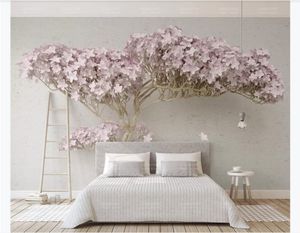 Customized 3d mural wallpaper photo wall paper Lilac 3d one flowering tree modern bedroom tv background mural wall paper for walls 3s