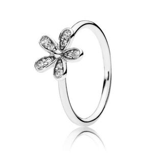 Ringar Real 925 Sterling Silver Daisy Flower Diamond Ring Med Logo Original Box Fit Pan Bröllop Förlovning Smycken För Kvinnor W201