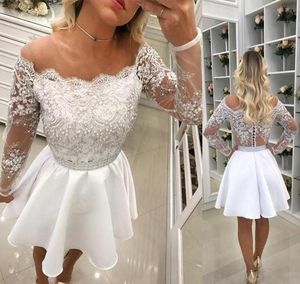 Branco mangas compridas vestidos de cocktail uma linha curta mini graduação formal clube vestido homecoming vestidos de festa de baile plus size feito sob encomenda