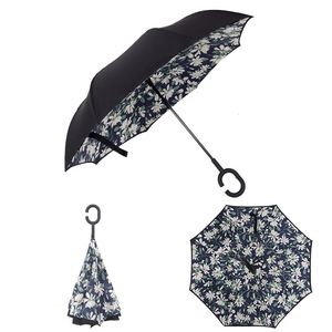 24 Colors Special Design Inverted Umbrellas With C Handle Double Layer Inside Out Windproof Beach Reverse Folding Sunny/Rainy Umbrella