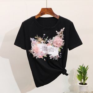 Women T-shirts 3D Embroidery Bead t shirt Tops O Neck Short Sleeve Appliques Flower Ladies Tshirts Spring Summer Female Clothes CX200603