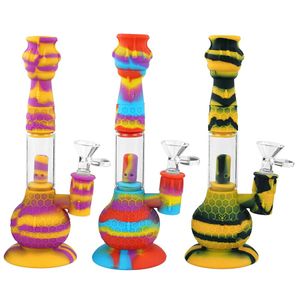 8.8" Shisha hookahs glass dab rig silicone bong water pipe with glasses bowl portable hookahs unbreakable food grade