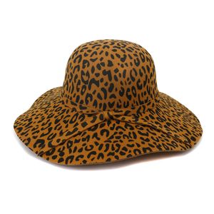 2020 Leopard Print Dome Laminados Wool Faux Felt aba larga Hat Fedora Mulheres Outono Inverno Fashion Dress Chapéus Cloche Cap bowknot