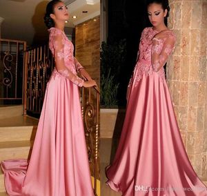 2019 Arabic Dubai Vintage Long Sleeves Evening Dress A Line Crew Neck Appliqued Formal Wear Party Gown Custom Made Plus Size