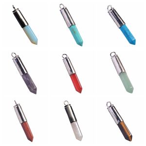 Fashion Assorted Natural Gem Stone Pendant Necklace Quartz Bullet Hexagonal Point Pendulum Column Reiki Healing Chakra Jewelry