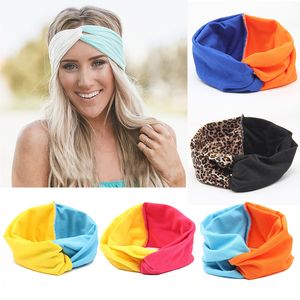 Fashion Girls Stretch Twist Headband Turban Patchwork Color Hairbands Sport Yoga Head Wrap Bandana Headwear Hair Accessories 19 designs M490