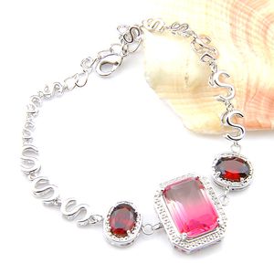 Luckyshine Kvinnor för armband Bangles 3 Big Stone Red Garnet Bi Färgade Tourmaline Kvinnor Silver Armband Bangles Gratis Shippings