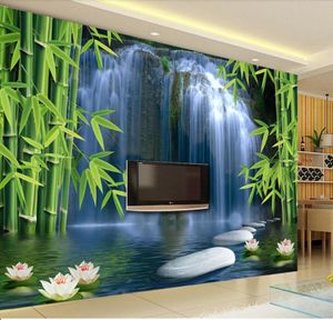 Modernt vardagsrum Bakgrundsbilder 3D-TV Bakgrundsvägg Bamboo WallPaPRS Waterfall Wallpaper
