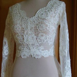 Vintage Wedding Jackets Bolero Wrap White Ivory Wedding Top Lace Scalloped Long Sleeves Button Back Plus Size Bridal Accessories