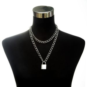 Collana a catena con lucchetto da donna anni '90, catena a maglie color argento con ciondolo, collana gotica emo, gioielli di moda per festival