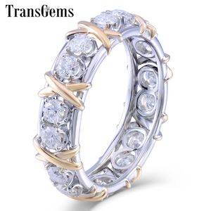 Transgems Solid 14k 585 Yellow And White Gold Moissanite Diamond Eternity Wedding Band Engagement Anniversary Ring For Women Y19061203