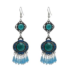 New fashion popular personality retro ethnic style ancient silver alloy water diamond tassel pendant earrings female Pendant Jewelry Gift