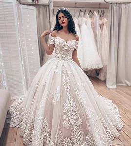 Gorgeous Size Plus Arabic Lace Ball Gown Wedding Dresses Off Shoulder Appliques Ruched Long Garden Bohemian Bridal Gowns Maternity S s
