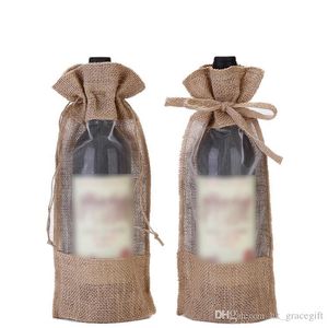 Drawstring linen wine pouches red wine bag gift bag linen bundle pocket festival gift wrapping