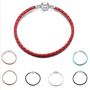 Snake Leather Bracelet fit European Charms Metal Clasp 3MM Genuine Rope Woven Bracelets for Men Women Sale Wholesale