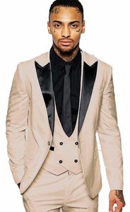 真新しいシャンパンの男性の結婚式タキシードブラックピークラペル新郎Tuxedos優秀な男性ジャケットブレザー3ピーススーツ（ジャケット+パンツ+ネクタイ+ベスト）2466