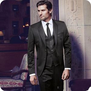 Smoking da sposo nero nuovissimo Groomsmen con risvolto a picco Abito da sposa da uomo Giacca da uomo popolare Blazer Completo da 3 pezzi (giacca + pantaloni + gilet + cravatta) 881