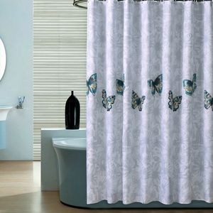 Shower Curtain decoração borboleta voando espessamento impermeável Bath Poliéster Cortina Flor Home Hotel América Rural Estilo clássico