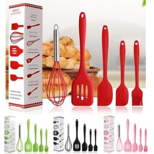 5pcs / lot köksredskap Silikonkök 4 färger Bakeware Slitstarkt bakverk Verktyg Set Shovel Scraper Egg Beater Borste Creative Kitchenware