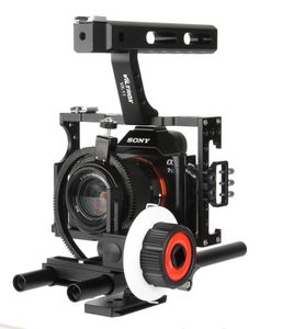 Freeshipping mm Rod Rig DSLR Video Cage Camera Stabilizator Top Rękojeść Grip Śledź Focus dla Sony A7 II A7R A7S A6300 Panasonic GH4 EOS M5