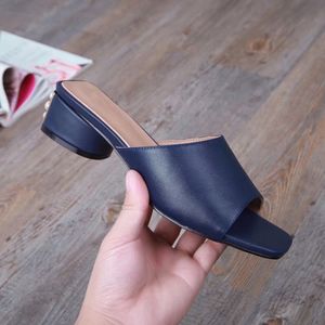 High quality female leather slipper rough low heel casual slipper real cow leather top lambskin insole Eu 34-40