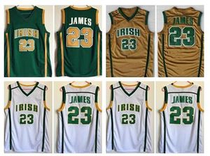 Mens St. Vincent Mary High School Irish LeBron Jerseys Basketball Shirt Gold Green White LeBron College Jerseys S-XXL