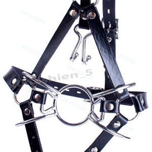Bondage Leather Belt Open Mouth Spider O-ring Gag Cross Plug Head Harness Mask Nose Hook #R52