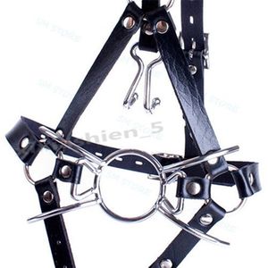 Bondage Ledergürtel Offener Mund Spinne O-Ring Knebel Kreuzstecker Kopfgeschirr Maske Nasenhaken #R52