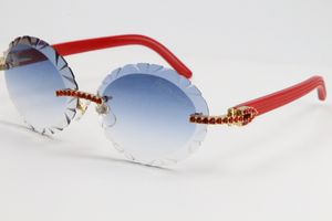 Designer Herren Damen Luxus Sonnenbrille Diamant Randlos Große Quadratische Brille 3524012 Red Plank Übergroße Runde Sonnenbrille Fantasievolle Brillen Unisex Heiß