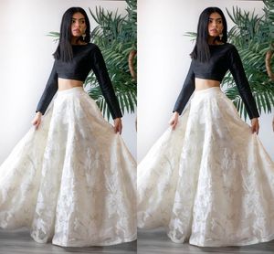 Saudi Arabic Black Girls Evening Dresses Formal Gowns 2019 Long Sleeve 2 Piece A-line Expensive Lace Prom Dress Long Party Women Vestido De