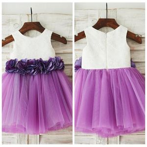 Tulle einfache Spitze kurze Blumenmädchen Kleider Prinzessin Juwelärmeln Vestidos de Kids formelle Geburtstagsfeierkleider Custom