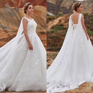 Vestidos tamanho plus com capa jóia pescoço estilo country renda appliqued vestidos de noiva feito sob encomenda vestido de casamento robe de marie