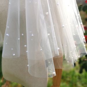 New Best Selling Fashion Designer Cut Edge White Ivory Red Champagne Wrist Length Pearls Two Layer Bridal Veil Alloy comb