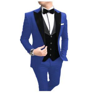 Royal Blue Groom Tuxedos Peak Lapel One Button Groomsmen Mens Wedding Dress Excellent Man Jacket Blazer 3 Piece Suit(Jacket+Pants+Vest+Tie)7