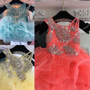 Little Miss Pageant Dress for Baby Girl Infant Toddler 2022 Paski Unikalne Ruffles Cupcake Kids Pagewane Dance Party Prom Suknie Coral Mennica