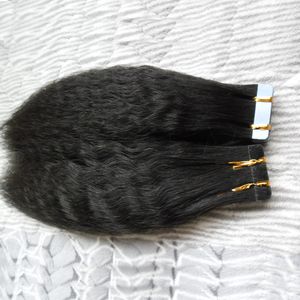 Nastro yaki grossolano nelle estensioni dei capelli umani 100g 40 pezzi estensioni dei capelli del nastro di trama della pelle dritta crespa