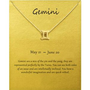 Mode Smycken 12 Constellation Gemini Hängsmycke Halsband för kvinnor Zodiac Chains Halsband Guld Silver Färg Födelsedaggåva